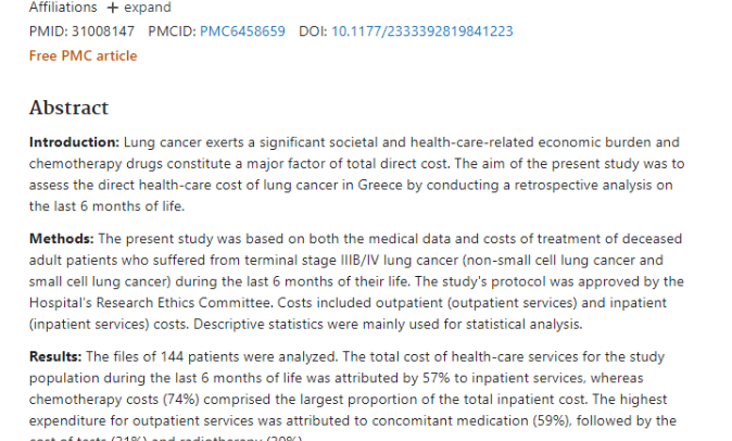 End-of-Life Health-Care Cost of Patients With Lung Cancer: A Retrospective Study