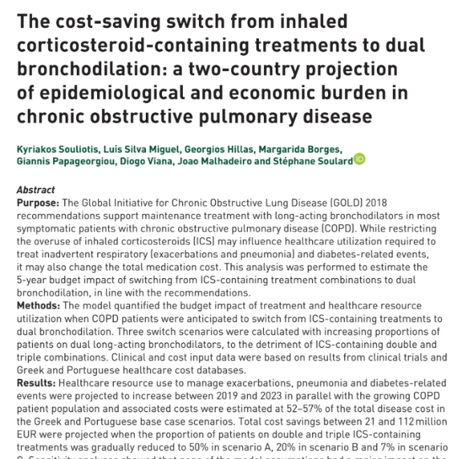 The cost-saving switch from inhaled corticosteroid-containing treatments to dual bronchodilation: a two-country projection of epidemiological and economic burden in chronic obstructive pulmonary disease