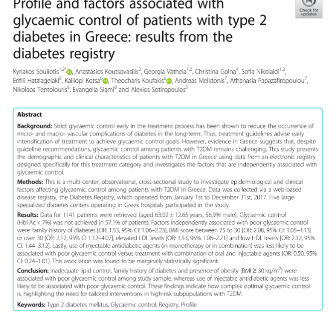 Profile and factors associated with glycaemic control of patients with type 2 diabetes in Greece: results from the diabetes registry