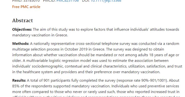 Should vaccination be mandated? Individuals’ perceptions on mandatory vaccination in Greece