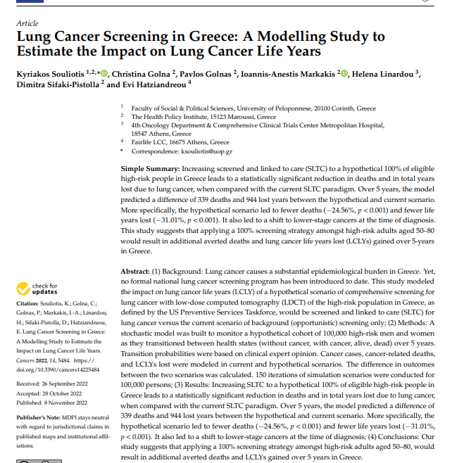 Lung Cancer Screening in Greece: A Modelling Study to Estimate the Impact on Lung Cancer Life Years